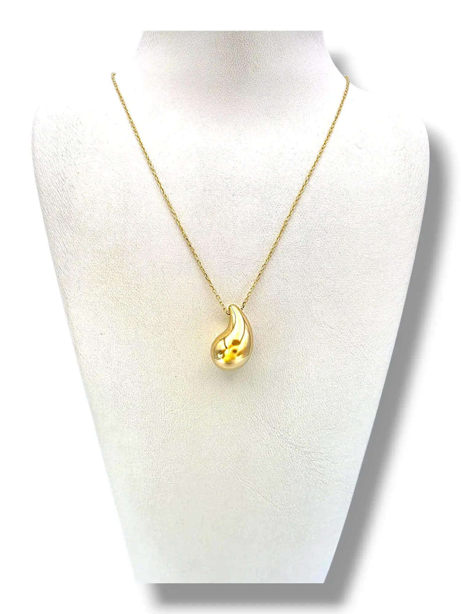 Фино златно колие с обемна капковидна висулка тип Bottega Veneta 14K RG13181