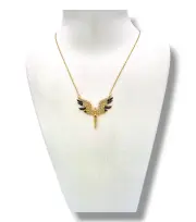 Тънко златно колие Феникс с крила и контрастен дизайн 14K RG12020