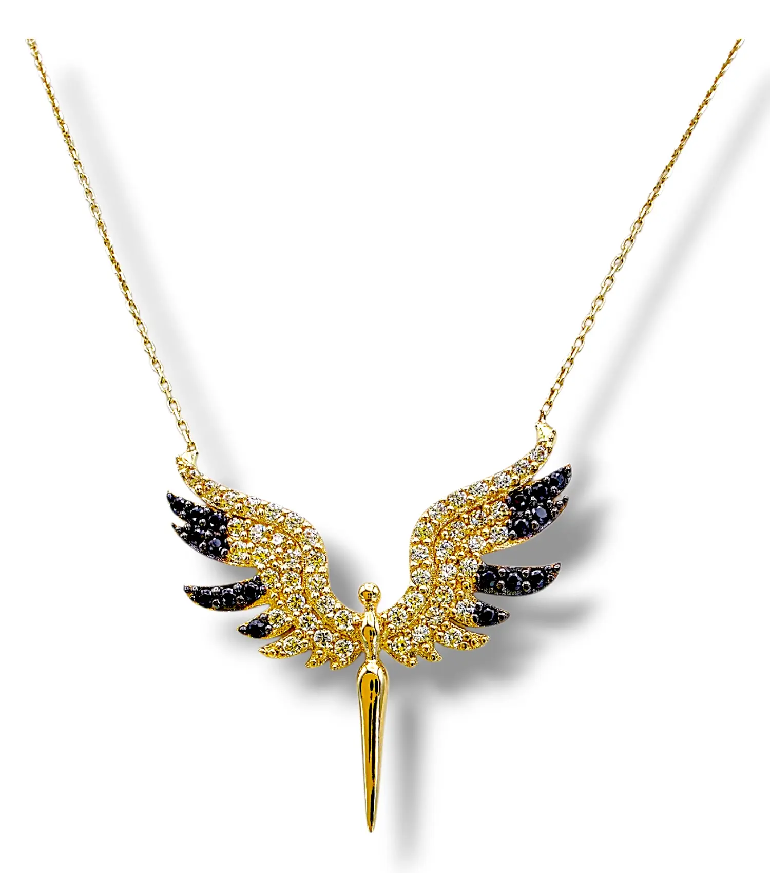 Тънко златно колие Феникс с крила и контрастен дизайн 14K RG12020