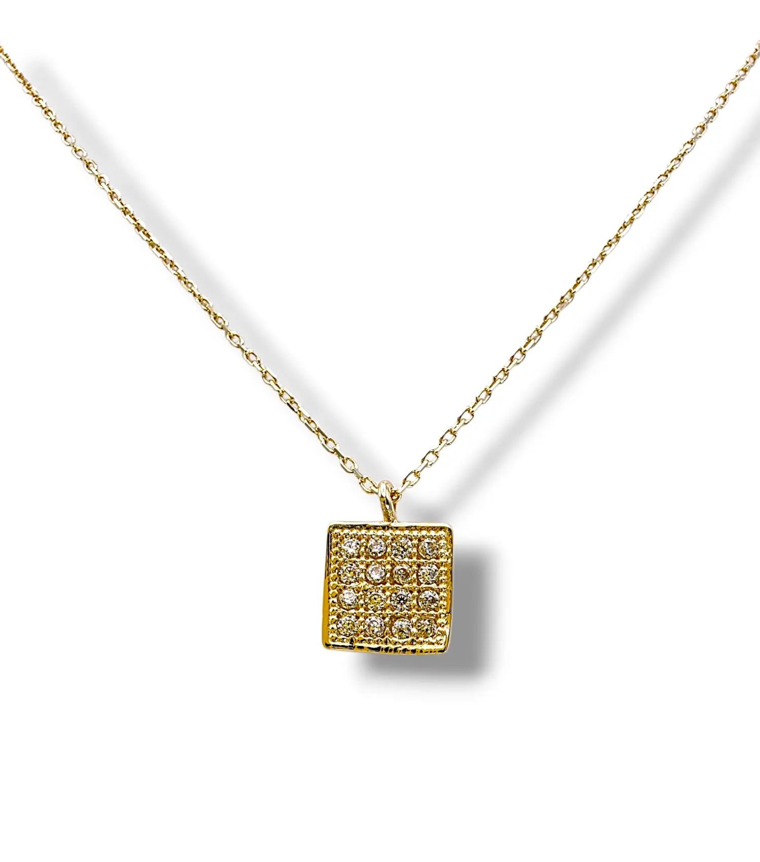 Тънко златно колие с квадратна висулка и циркони 14K RG12025
