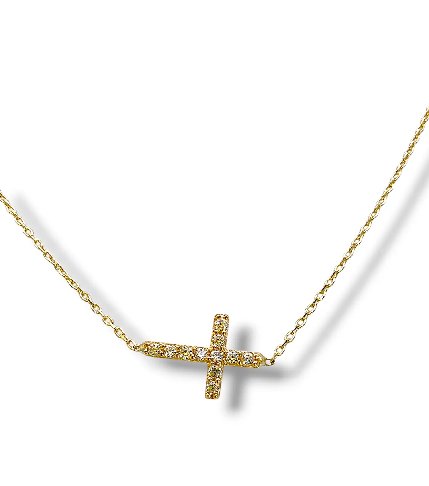 Тънко златно колие с кръстче и циркони 14K RG12026