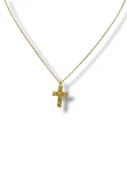 Тънко златно колие с малко кръстче и нежни циркони 14K RG12800