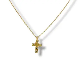 Тънко златно колие с малко кръстче и нежни циркони 14K RG12800