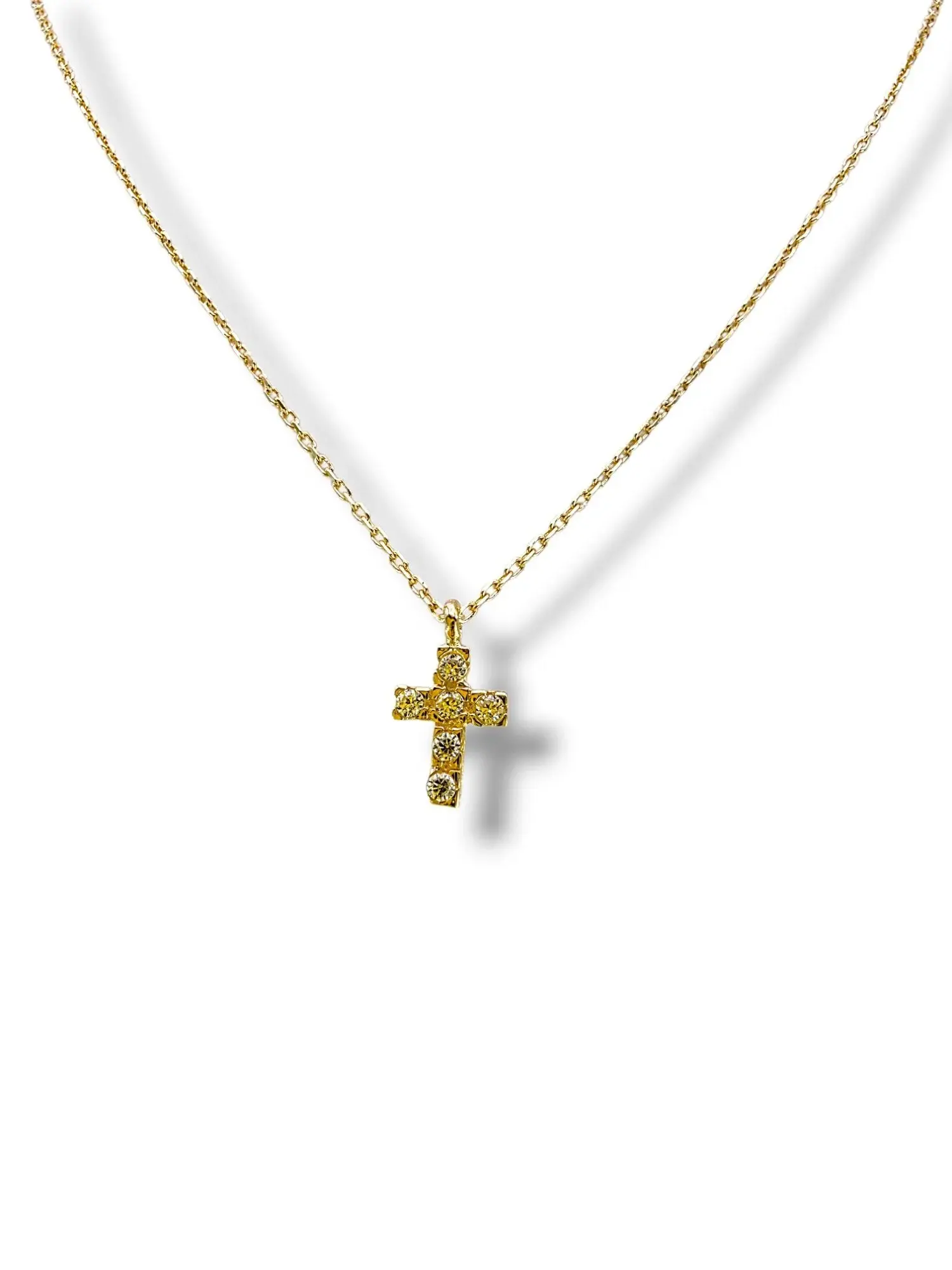 Тънко златно колие с малко кръстче и нежни циркони 14K RG12800