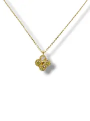 Тънко златно колие с четирилистна висулка цирконии 14K RG12789