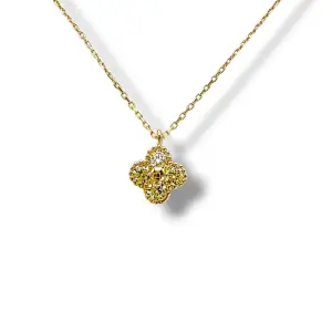 Тънко златно колие с четирилистна висулка цирконии 14K RG12789