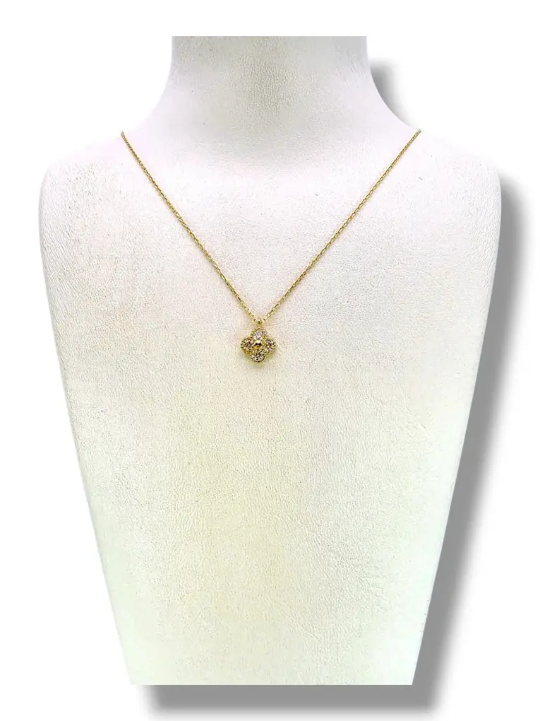 Тънко златно колие с четирилистна висулка цирконии 14K RG12789