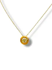Тънко златно колие с висулка кръгла касичка и циркон 14K RG12795
