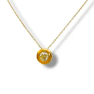 Тънко златно колие с висулка кръгла касичка и циркон 14K RG12795