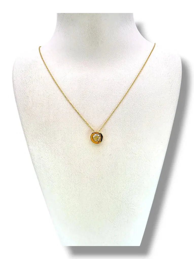 Тънко златно колие с висулка кръгла касичка и циркон 14K RG12795