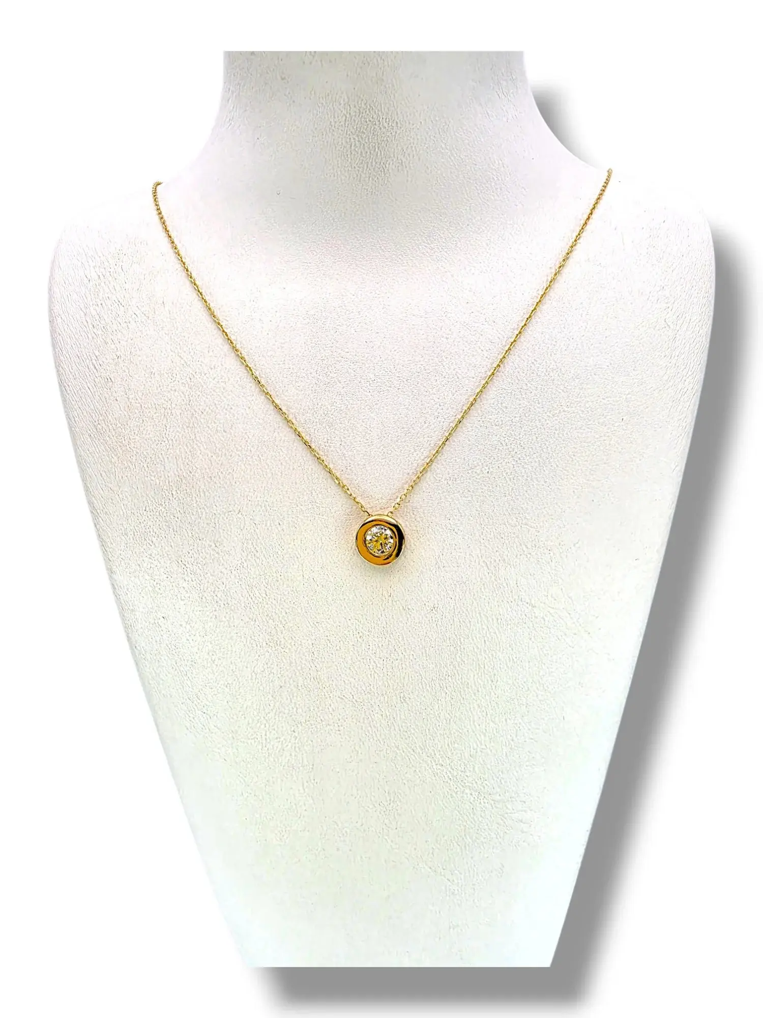 Тънко златно колие с висулка кръгла касичка и циркон 14K RG12795