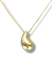 Тънко златно колие с обемна капковидна висулка „tear drop“ 14K RG12811