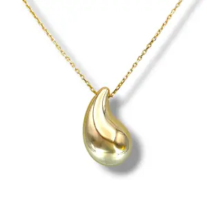 Тънко златно колие с обемна капковидна висулка „tear drop“ 14K RG12811