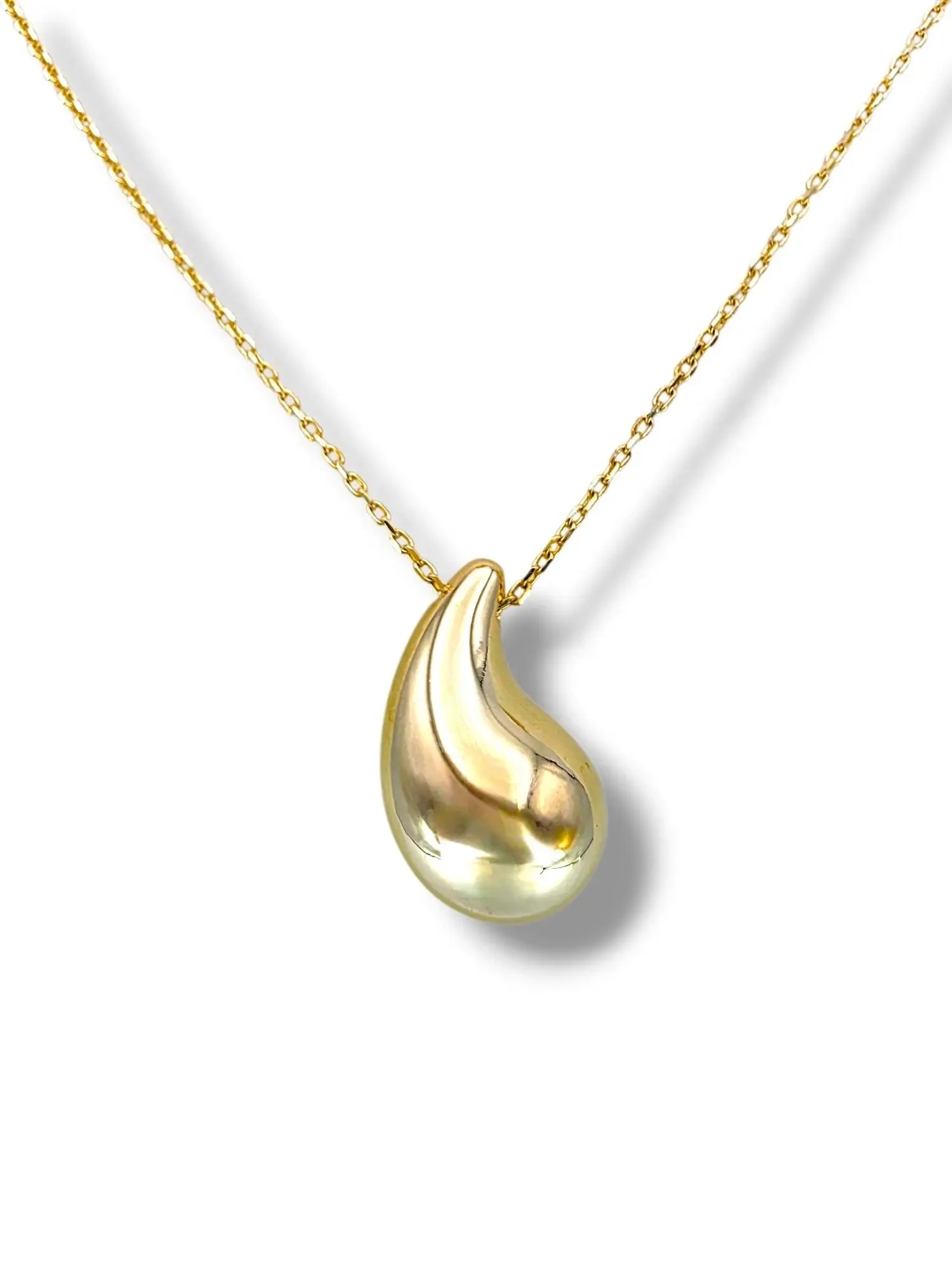 Тънко златно колие с обемна капковидна висулка „tear drop“ 14K RG12811
