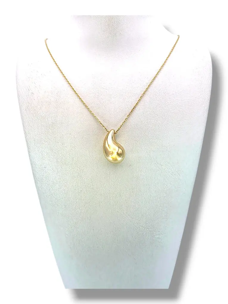 Тънко златно колие с обемна капковидна висулка „tear drop“ 14K RG12811