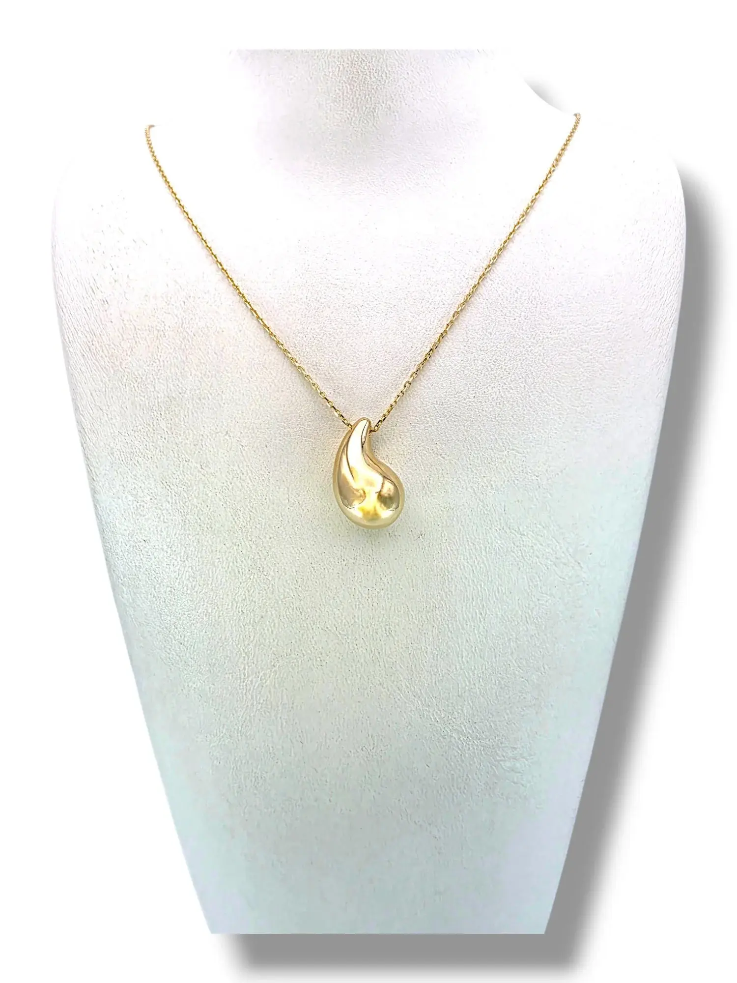 Тънко златно колие с обемна капковидна висулка „tear drop“ 14K RG12811