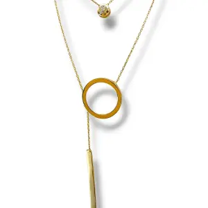 Двуслойно тънко златно колие с кръг и вертикален елемент 14K RG12812