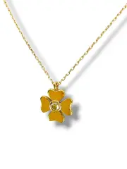 Тънко златно колие с нежна детелина и блестящо камъче 14K RG12798