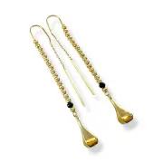 Висящи златни обеци с фасетирани топчета и оникс 14K RG12697