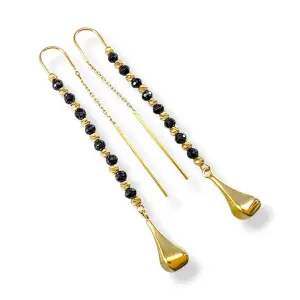 Дълги висящи обеци с черни мъниста Оникс 14K RG12698