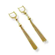 Висящи златни обеци с диамантирани топчета и златни пискюли 14K RG12702