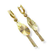 Висящи обеци с овален релефен елемент и синджири с топчета 14K RG12704