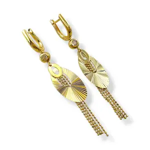 Висящи обеци с овален релефен елемент и синджири с топчета 14K RG12704