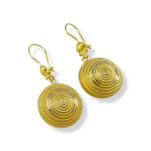 Висящи златни обеци с релефна полусфера и концентрични кръгове 14K RG12813