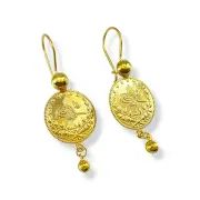 Висящи златни обеци тип монета с тугра 14K RG12814