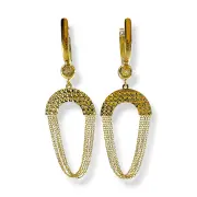 Висящи златни обеци с фасетиран полукръг и фини синджири 14K RG12772