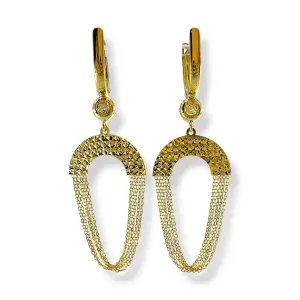 Висящи златни обеци с фасетиран полукръг и фини синджири 14K RG12772