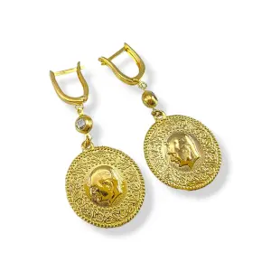Висящи златни обеци тип монета с профил Ататюрк 14K RG12815
