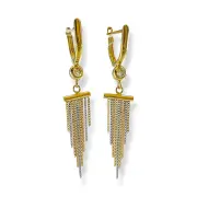 Висящи златни обеци трицветни с фини синджири 14K RG12773