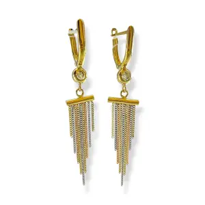 Висящи златни обеци трицветни с фини синджири 14K RG12773