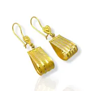 Висящи златни обеци с гравирана правоъгълна форма 14K RG13281