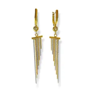 Висящи златни обеци с фин синджирен дизайн трицветни 14K RG12774