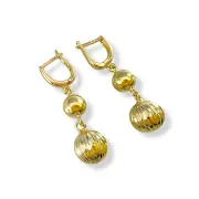 Висящи златни обеци с топчета и диамантирани сфери 14K RG12775