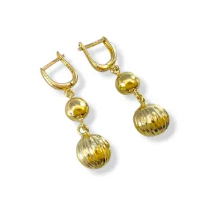 Висящи златни обеци с топчета и диамантирани сфери 14K RG12775