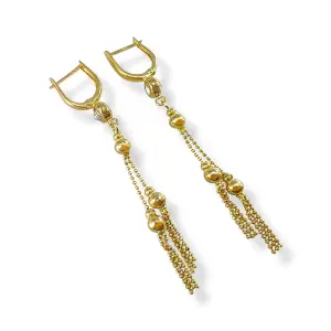 Висящи златни обеци с лъскави топчета и фини синджири 14K RG12777