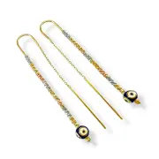 Висящи златни обеци с трицветни топчета и синьо око 14K RG12821