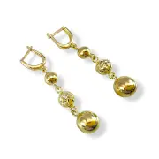 Висящи златни обеци с фасетирани и гладки топчета 14K RG12823