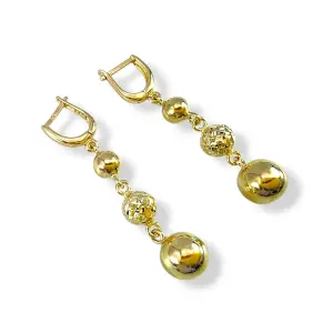 Висящи златни обеци с фасетирани и гладки топчета 14K RG12823