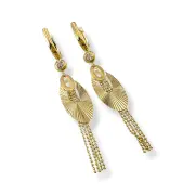 Висящи златни обеци с гравирани елипси и пискюли 14K RG12781