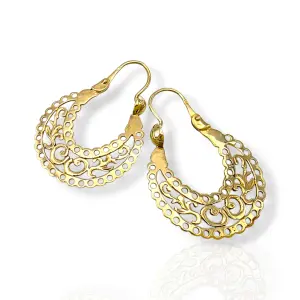 Висящи златни обеци „Кошници“ с ажурна капковидна форма 14K RG13309