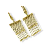 Висящи златни обеци тип метла с мрежеста плетка и висулки топчета 14K RG12825
