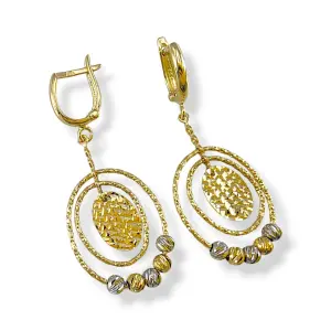 Висящи златни обеци с овал и двуцветни диамантирани топчета 14K RG12783