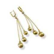 Висящи златни обеци с извити дълги тръбички и топчета 14K RG12785