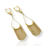 Дълги висящи обеци с ресни от топчета и блестящ циркон 14K RG13313