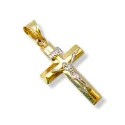 Златен кръст с Христос и двуцветен релефен дизайн 14K RG11415