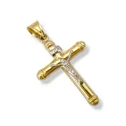 Златен кръст с разпятие и орнаментирани заоблени краища 14K RG11418